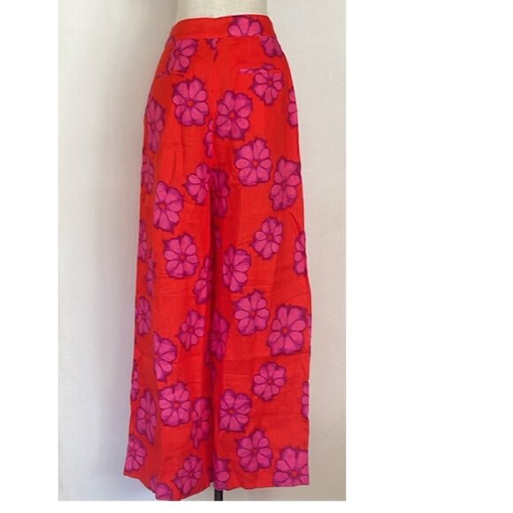 NEW RHODE CAMPBELL RED LINEN ANKLE CROP PANTS IN SCARLET BOMBAY BLOOM SIZE 6 - Picture 4 of 8
